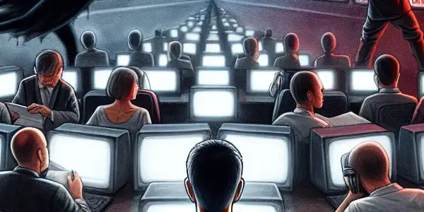 A bustling newsroom depicting journalists grappling with sensationalism and bias in reporting on the Japanese adult film industry.